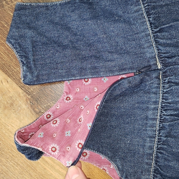 Oshkosh B'Gosh Denim Jumpsuit with Pink Floral Corduroy Lining, Size 12 Months - Picture 3 of 6